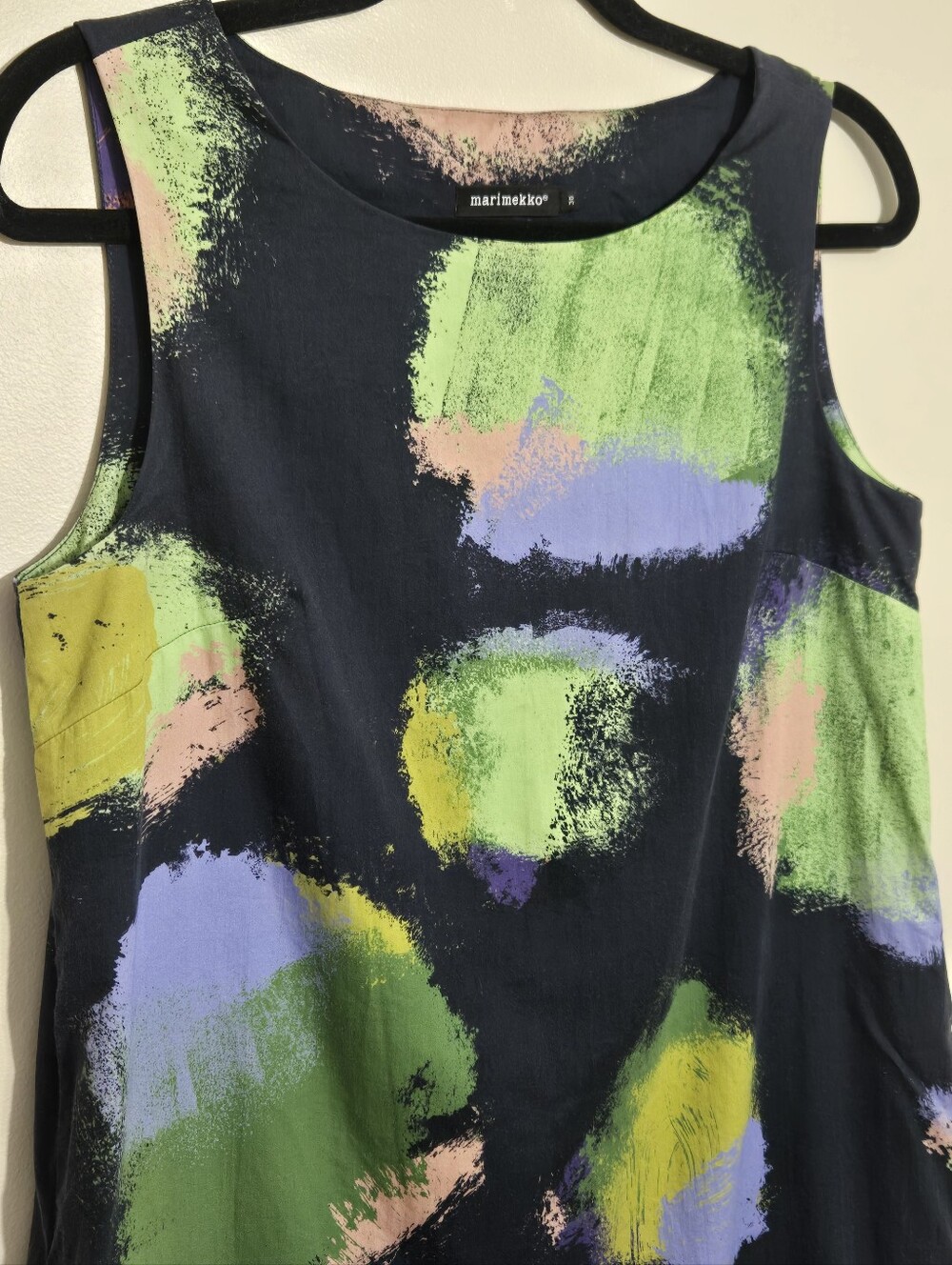 Marimekko Finland Sleeveless Shift Dress Blue Abstract Print Cotton EU 36 Y2K - Picture 2 of 12